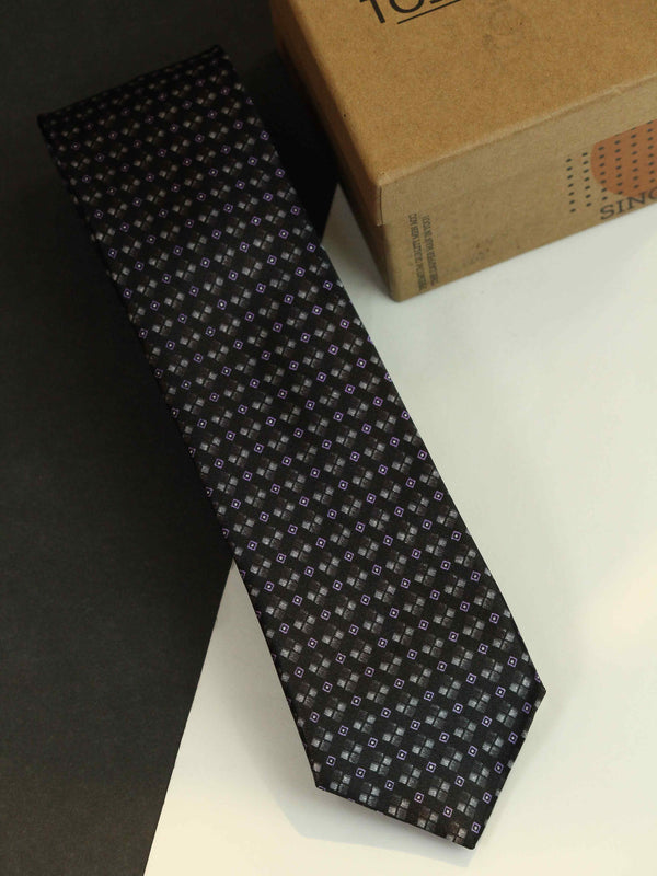 Black Geometric Printed Skinny Necktie