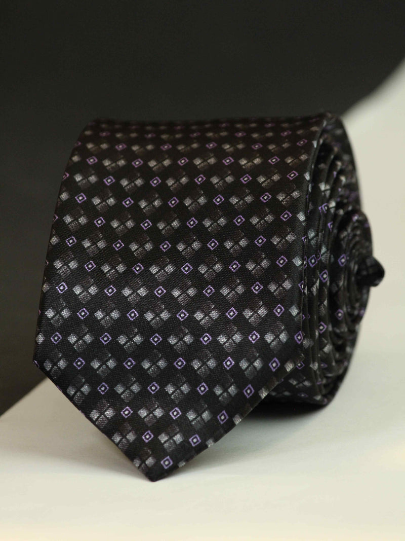 Black Geometric Printed Skinny Necktie