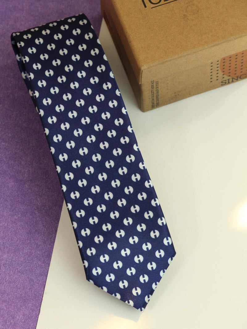 Blue Geometric Printed Skinny Necktie