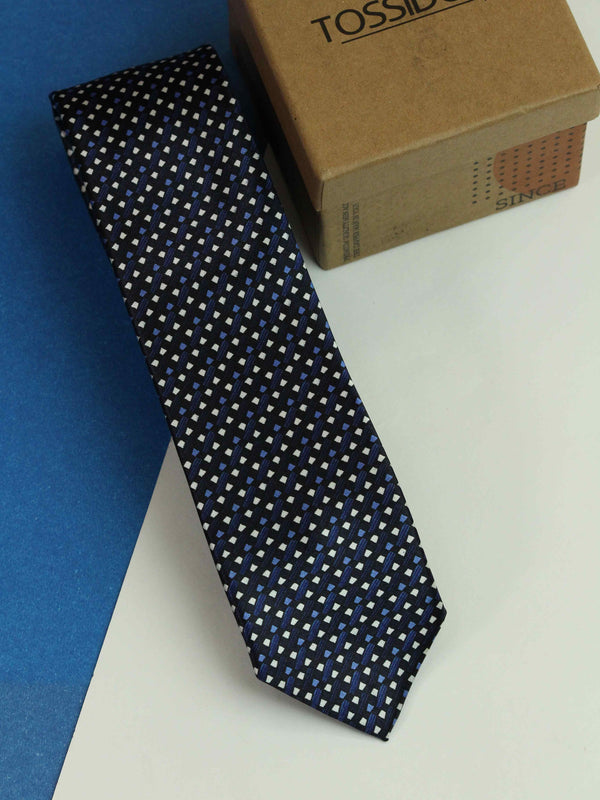 Blue Geometric Printed Skinny Necktie