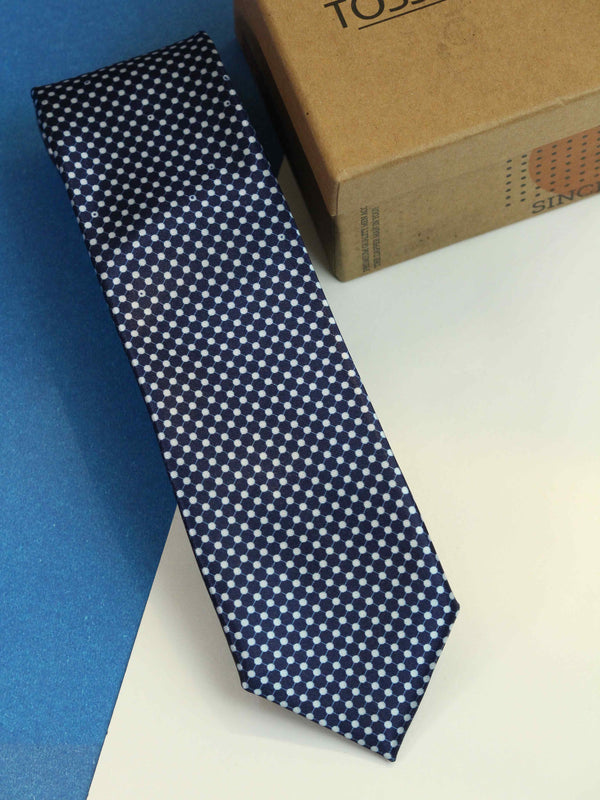 Blue Dot Printed Skinny Necktie