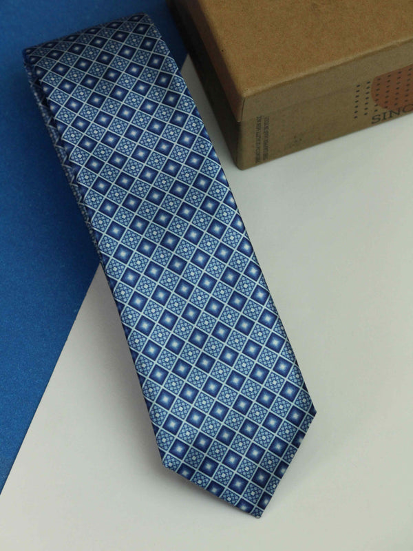 Blue Check Printed Skinny Necktie