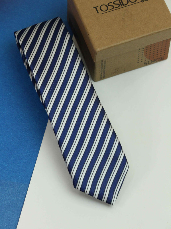 Blue Stripe Printed Skinny Necktie