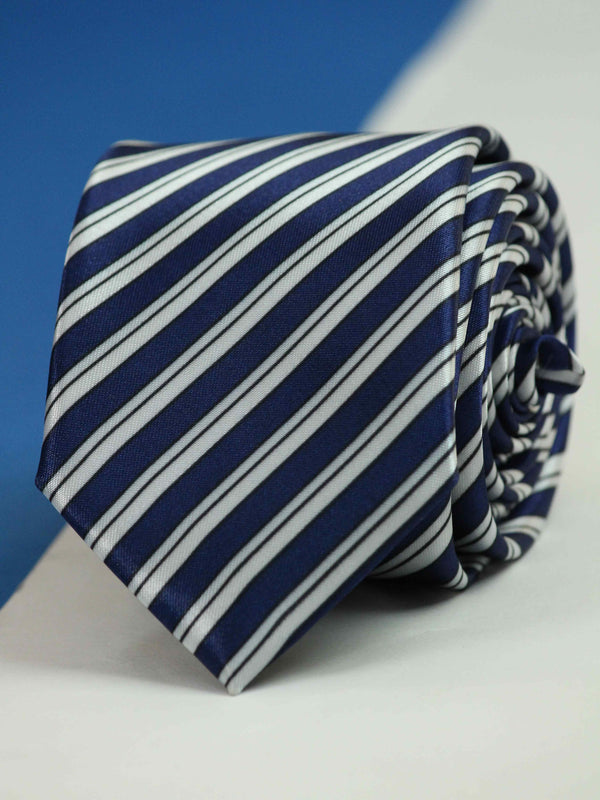 Blue Stripe Printed Skinny Necktie