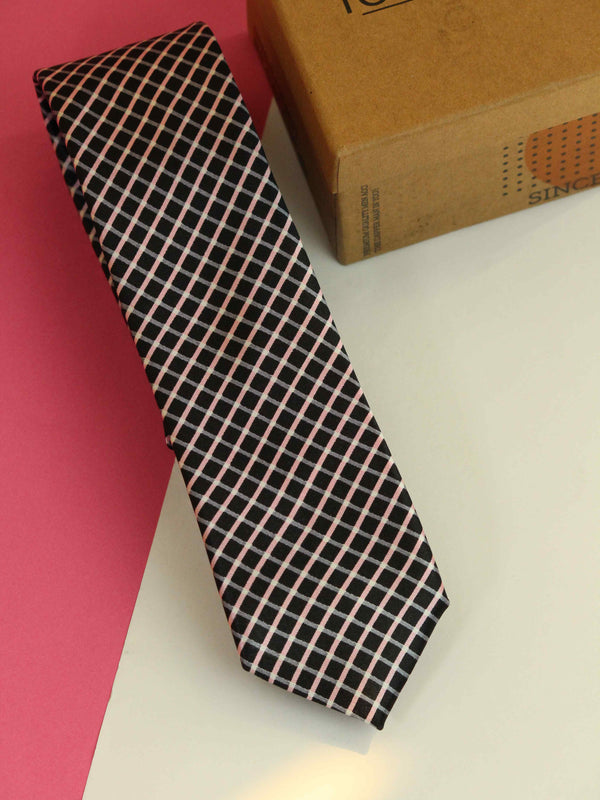 Black Check Printed Skinny Necktie