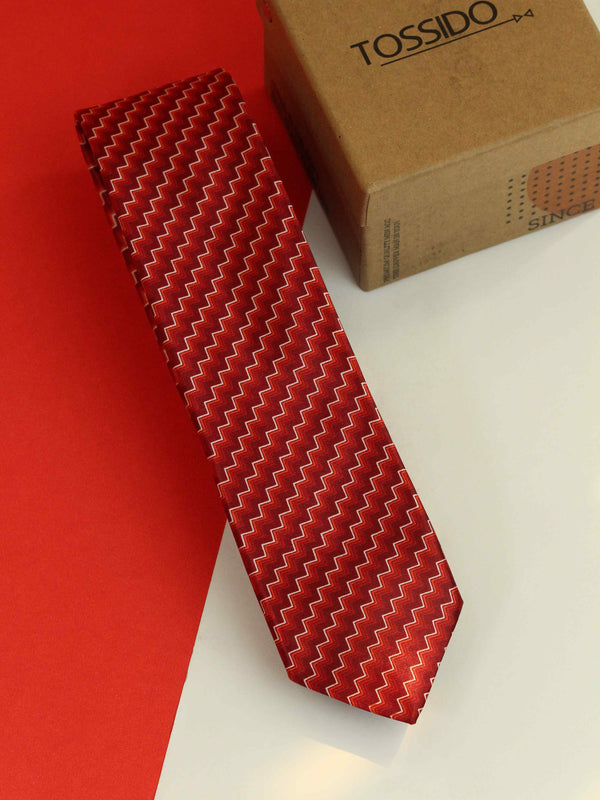Red Geometric Printed Skinny Necktie