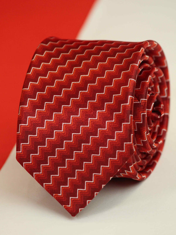 Red Geometric Printed Skinny Necktie