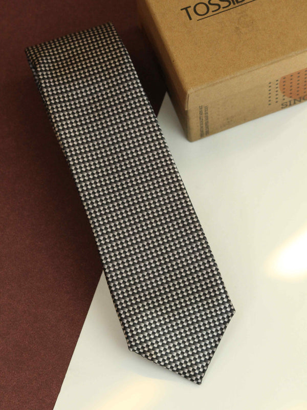 Grey Check Printed Skinny Necktie