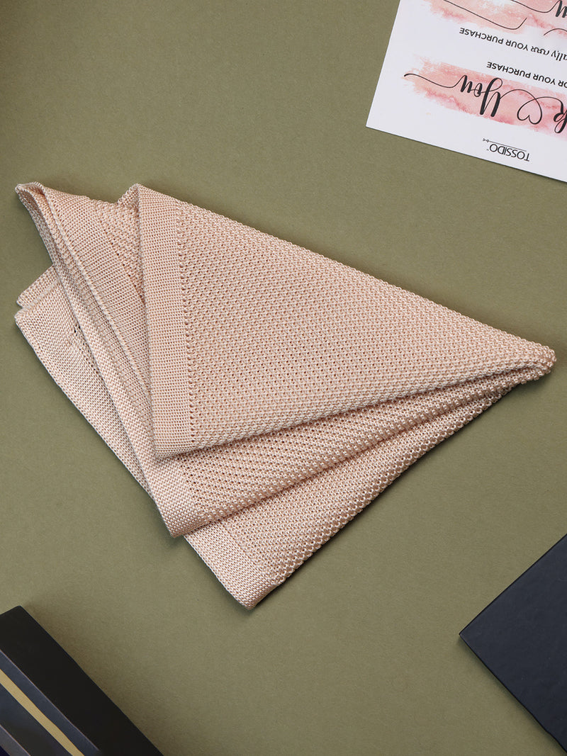 Beige Solid Knitted Pocket Square