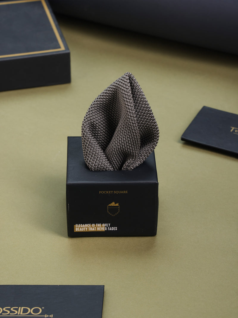 Grey Solid Knitted Pocket Square