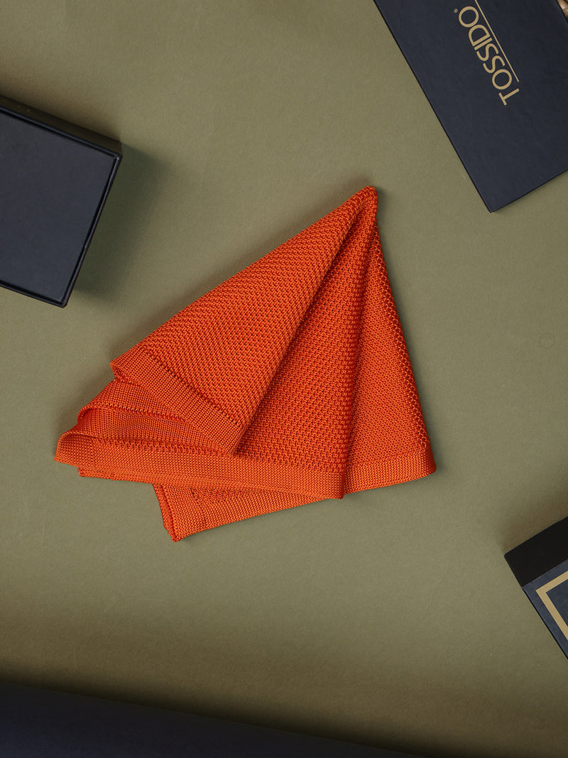 Orange Solid Knitted Pocket Square