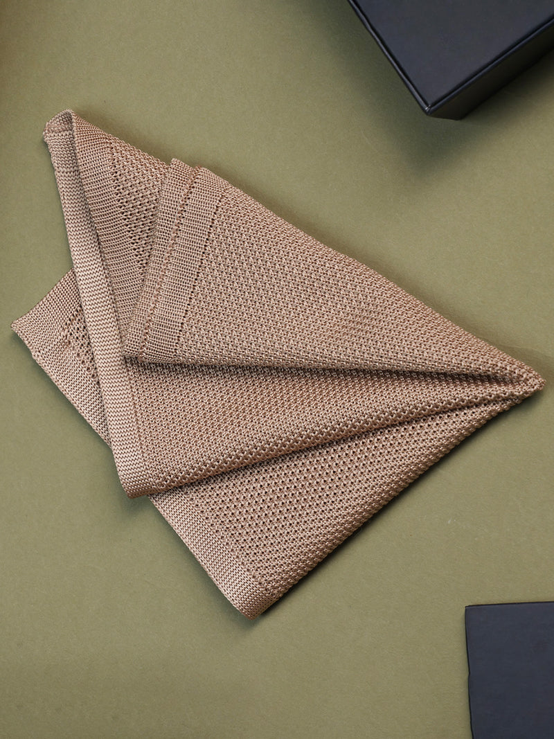 Beige Solid Knitted Pocket Square