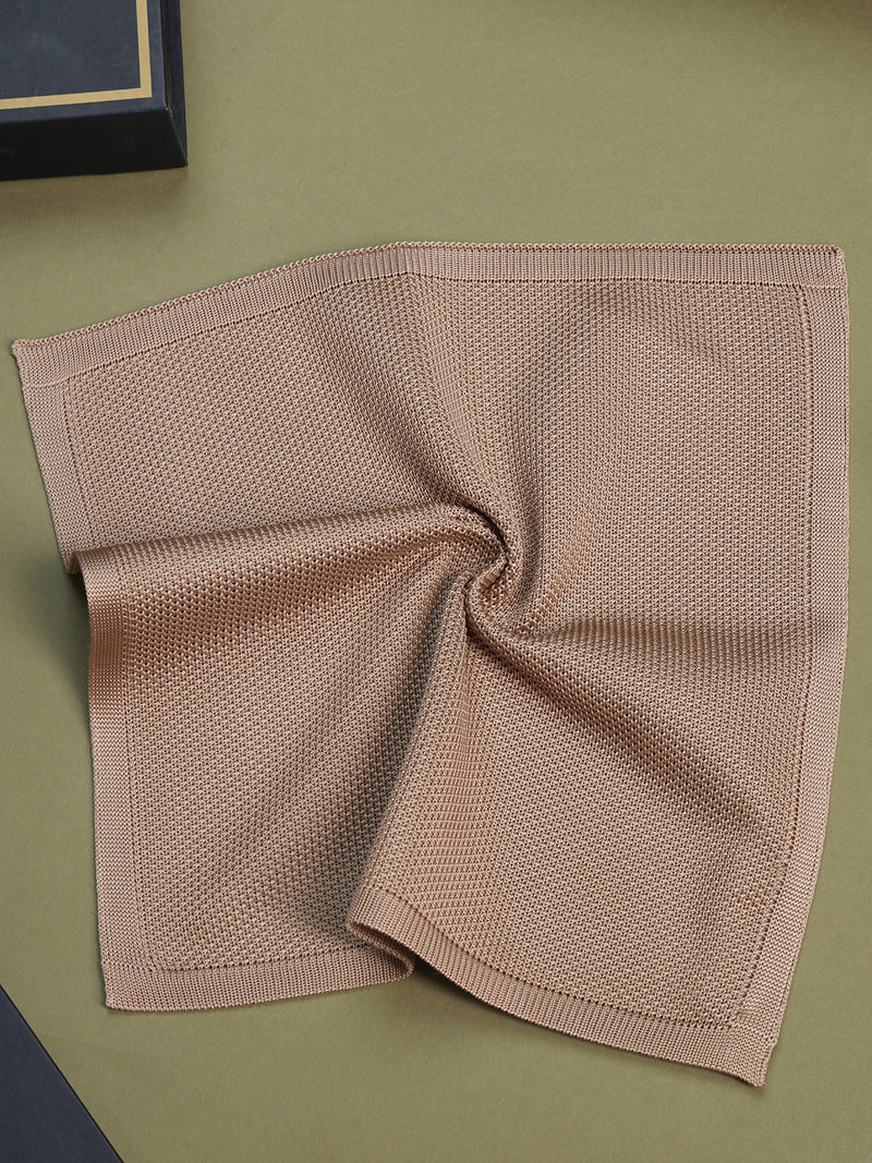 Beige Solid Knitted Pocket Square