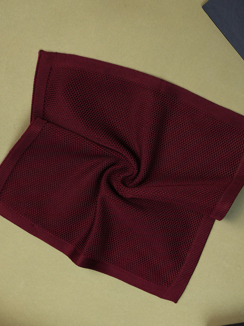 Maroon Solid Knitted Pocket Square