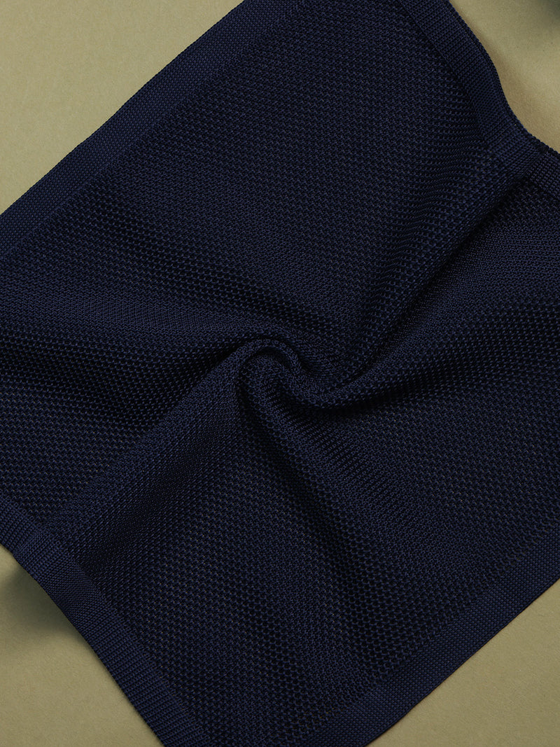 Blue Solid Knitted Pocket Square