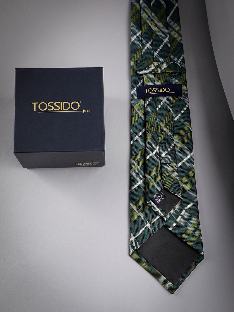 Green Check Woven Long Necktie