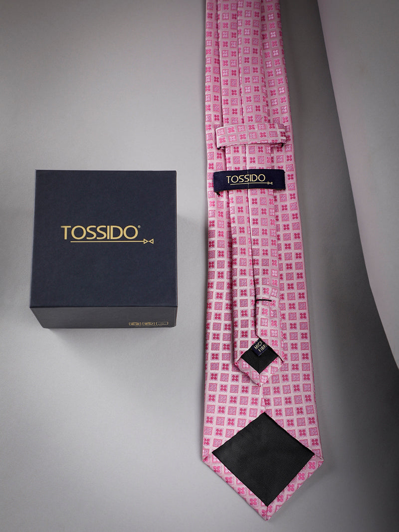 Pink Geometric Woven Long Necktie