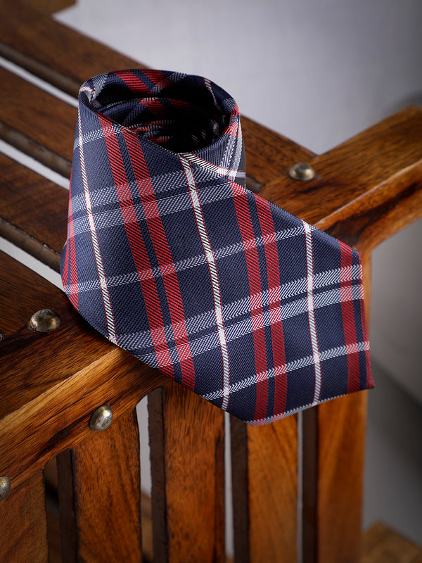 Red & Blue Check Woven Long Necktie