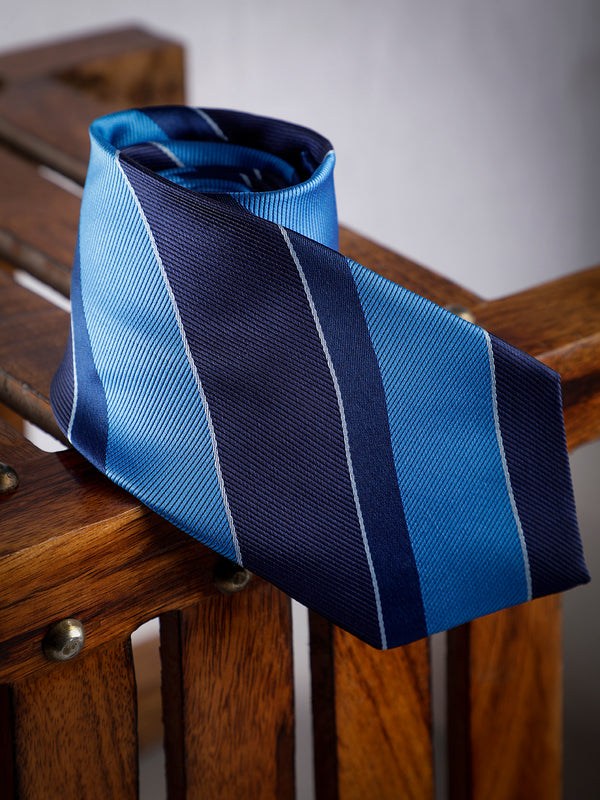 Blue Stripe Woven Long Necktie