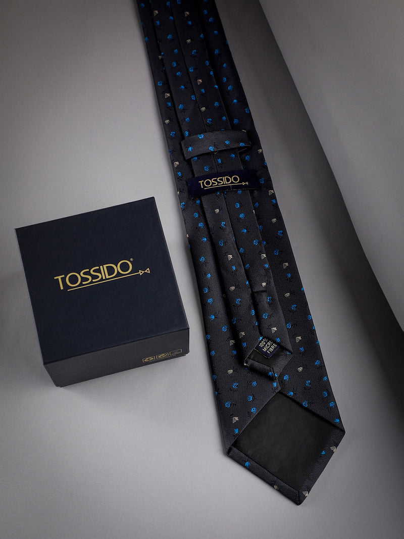 Grey Floral Woven Long Necktie