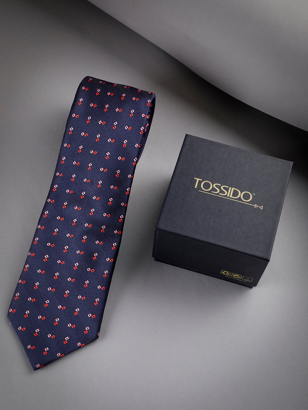 Blue Geometric Woven Long Necktie