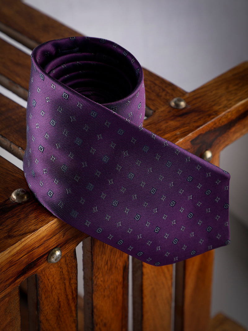 Purple Geometric Woven Long Necktie