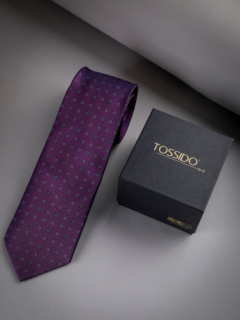 Purple Geometric Woven Long Necktie