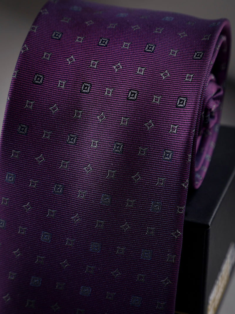 Purple Geometric Woven Long Necktie