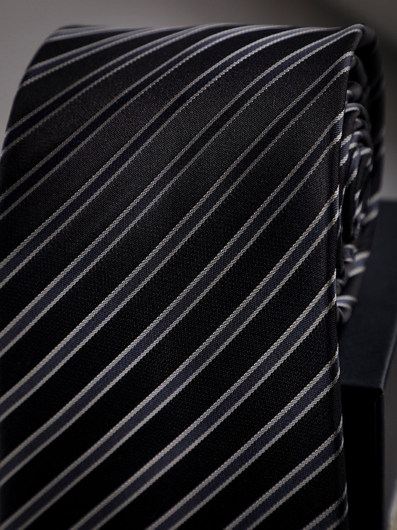 Black Stripe Woven Long Necktie