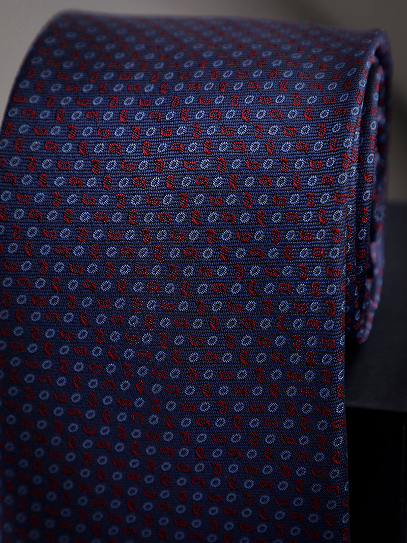 Blue Geometric Woven Long Necktie