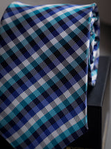 Blue Check Woven Long Necktie