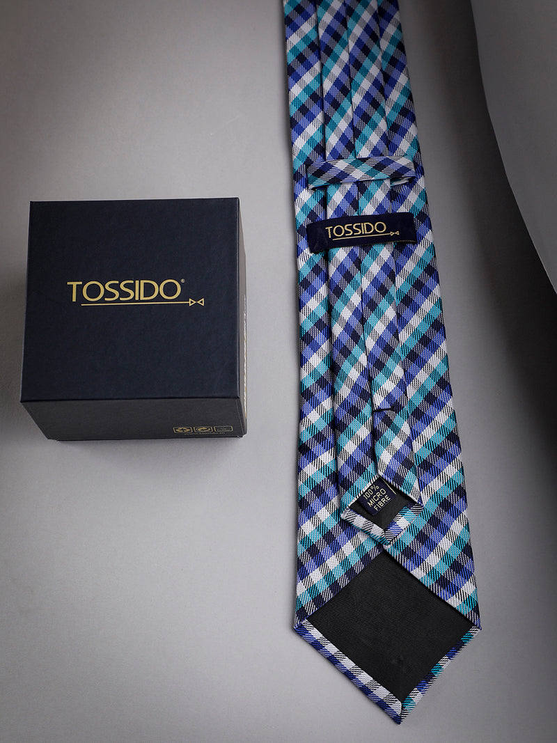 Blue Check Woven Long Necktie