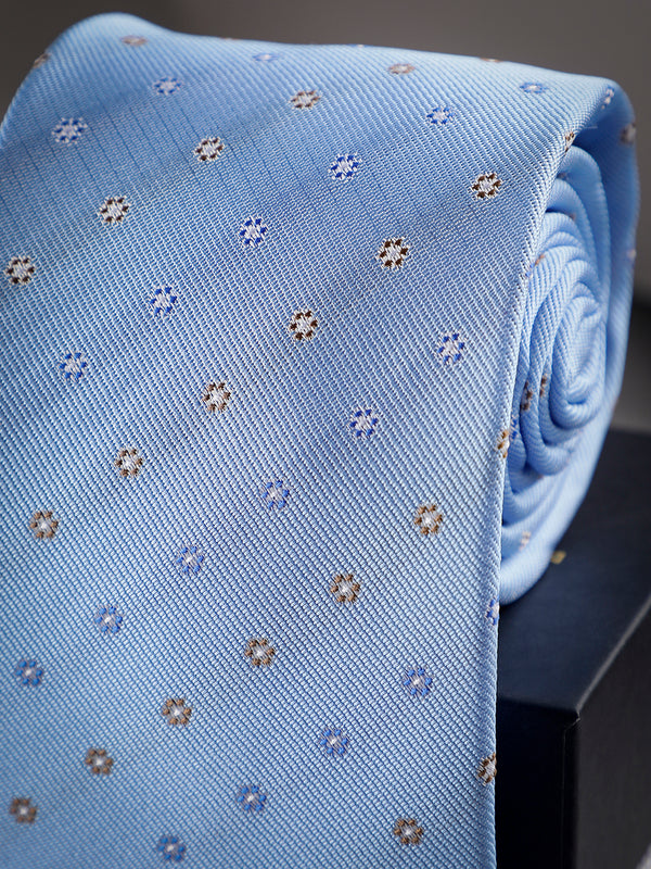 Blue Floral Woven Long Necktie