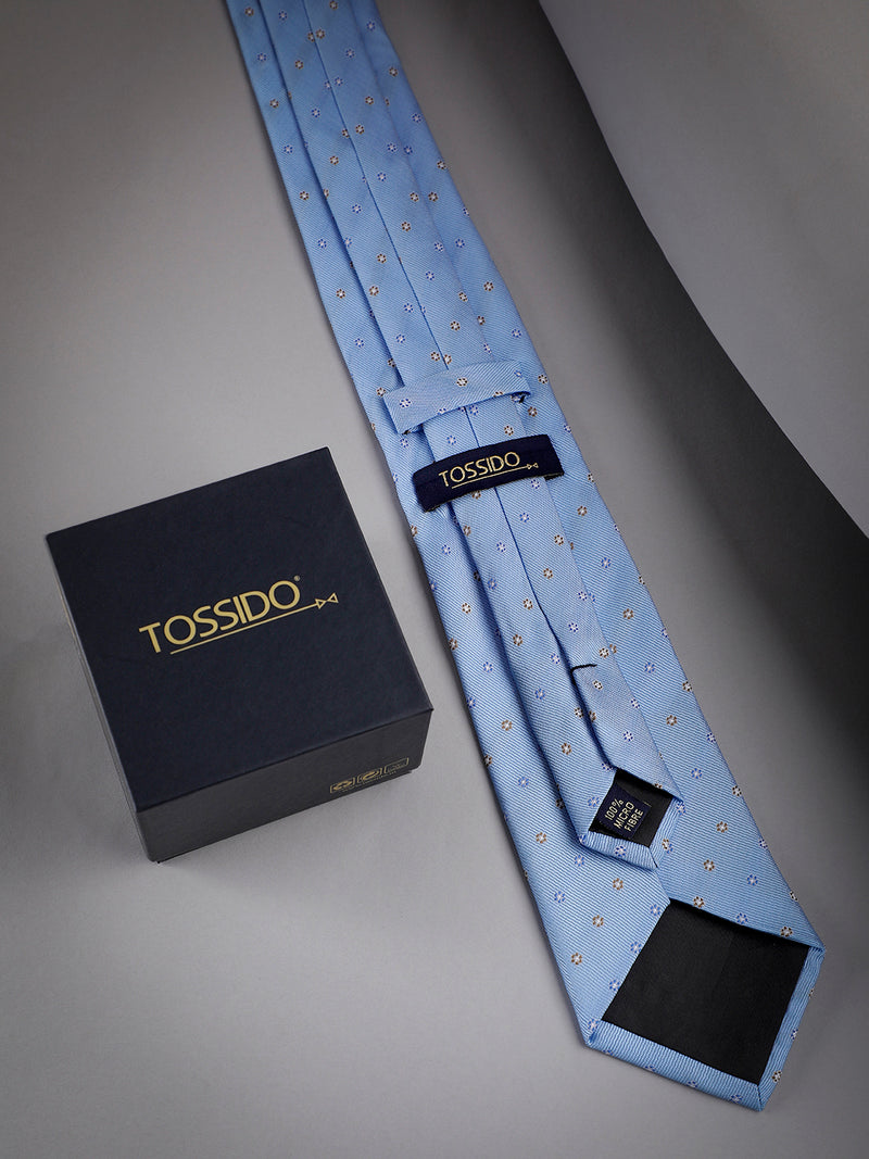 Blue Floral Woven Long Necktie