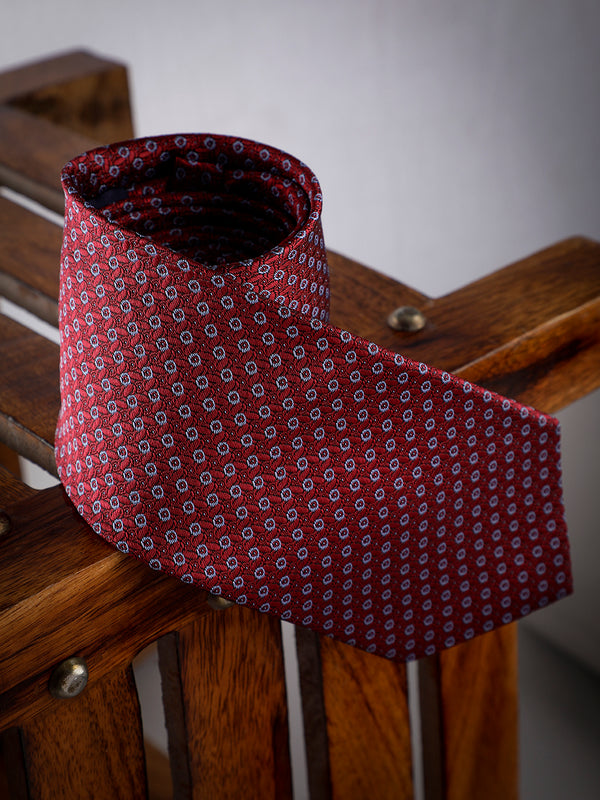 Maroon Geometric Woven Long Necktie