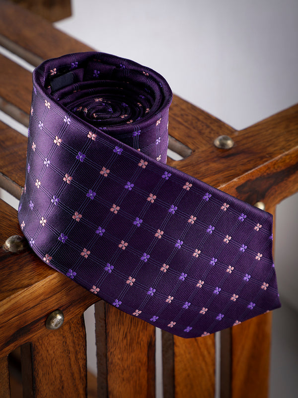 Purple Floral Woven Long Necktie
