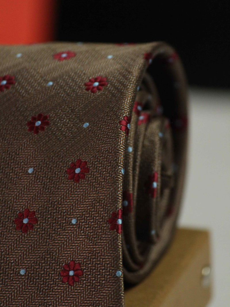 Brown Floral Woven Necktie