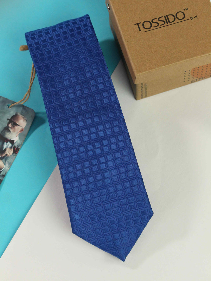 Blue Geometric Woven Necktie