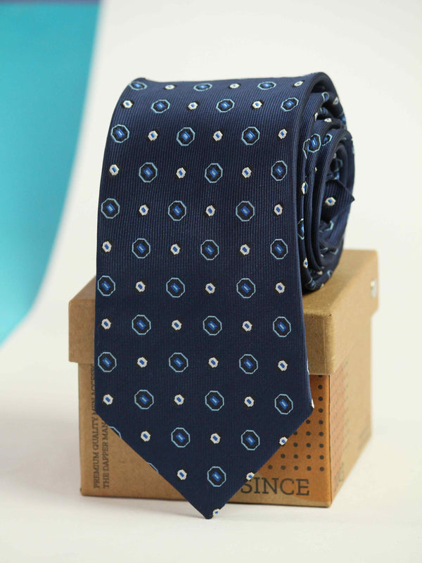 Blue Geometric Woven Necktie