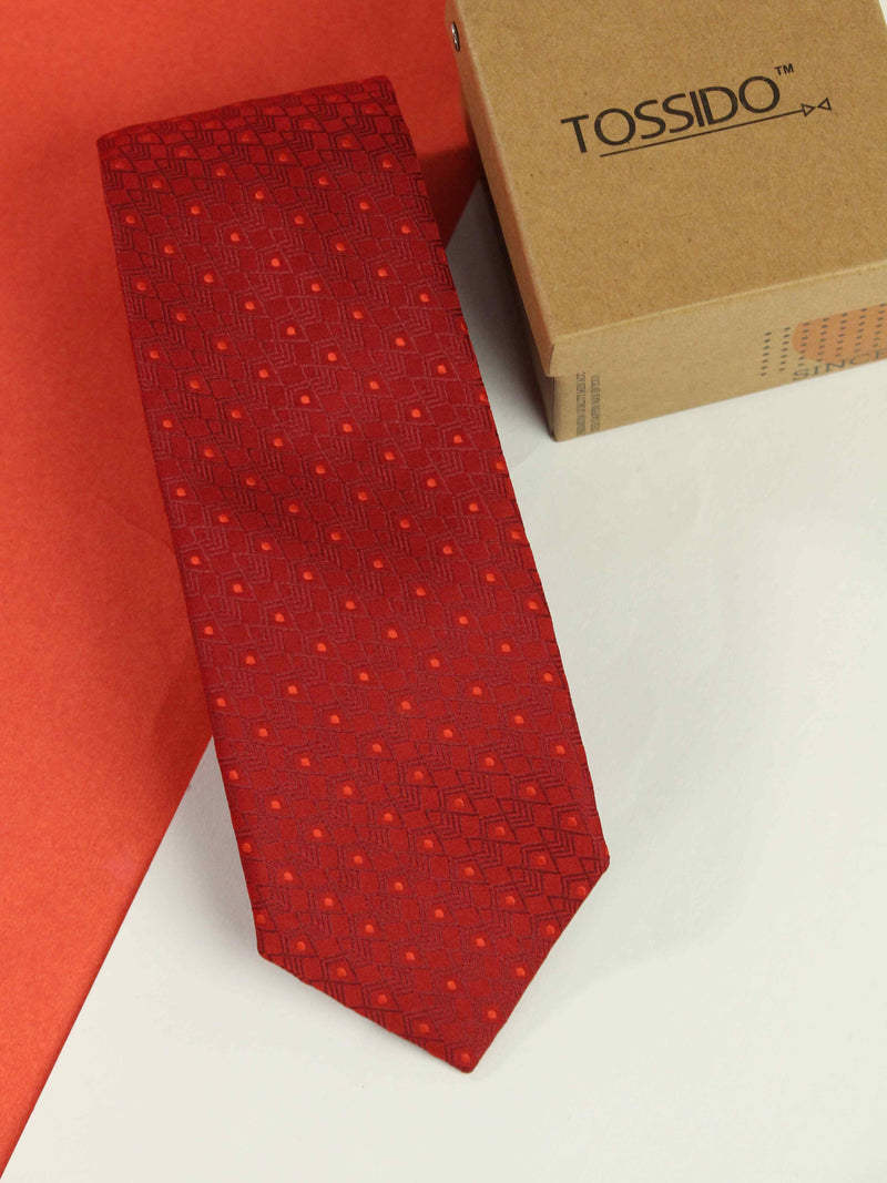 Red Geometric Woven Necktie