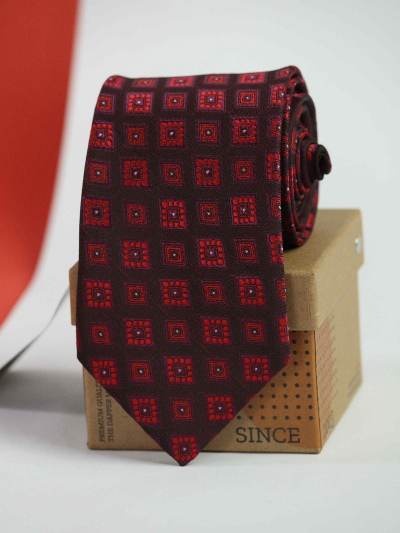 Maroon Geometric Woven Necktie