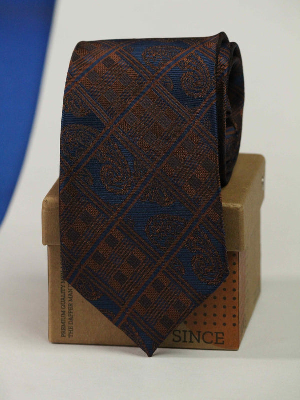 Blue & Brown Check Woven Necktie