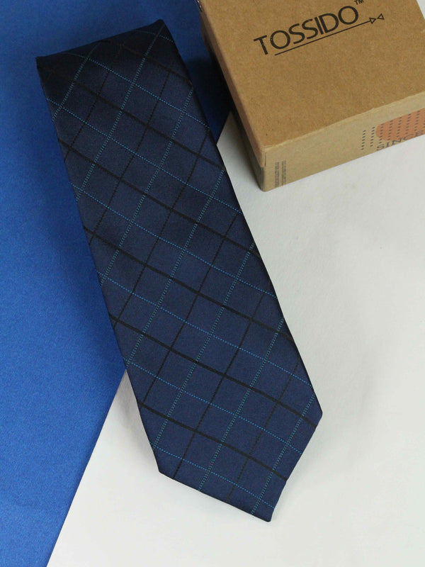 Navy Blue Check Woven Necktie