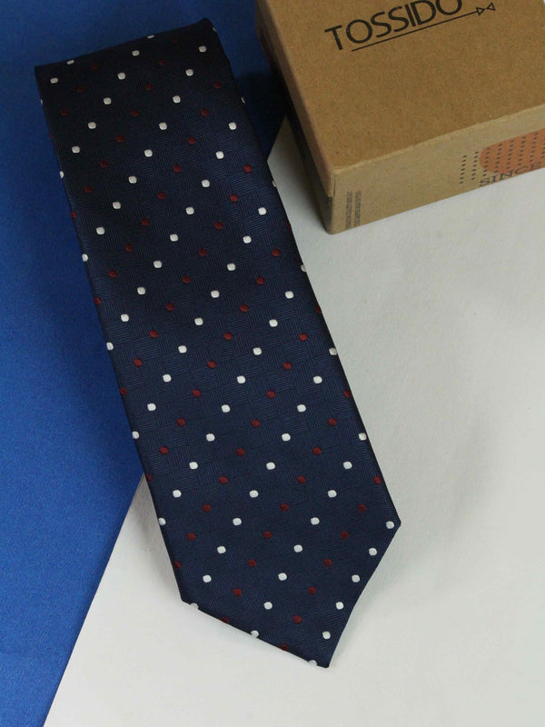 Navy Blue Polka Woven Necktie