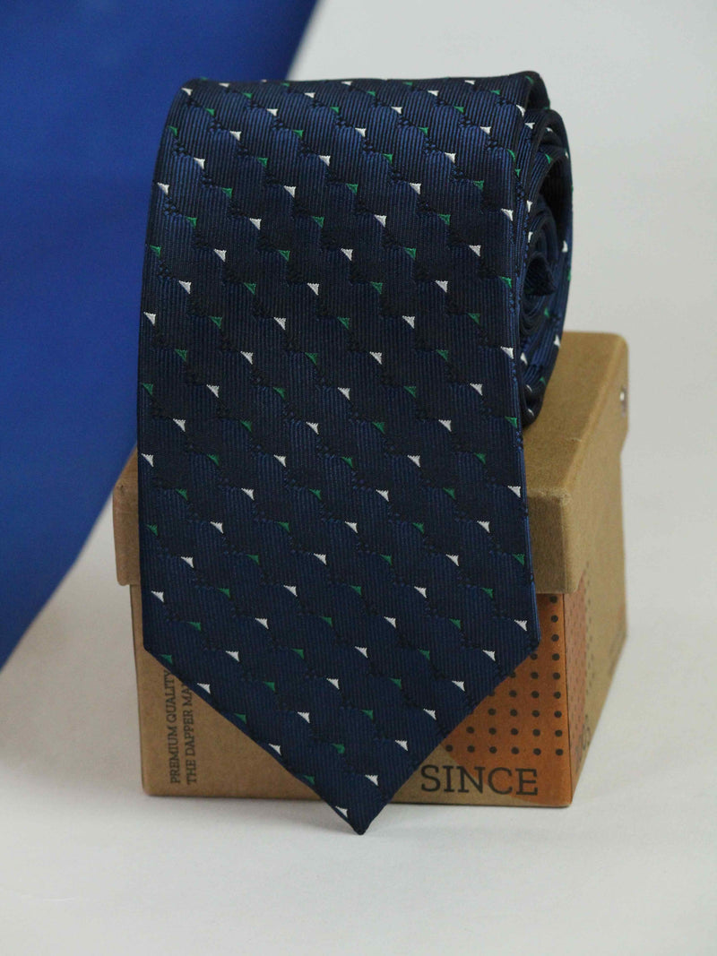 Navy Blue Geometric Woven Necktie