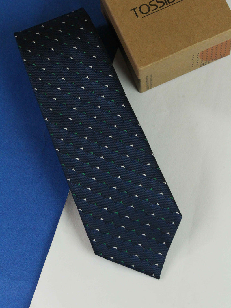 Navy Blue Geometric Woven Necktie