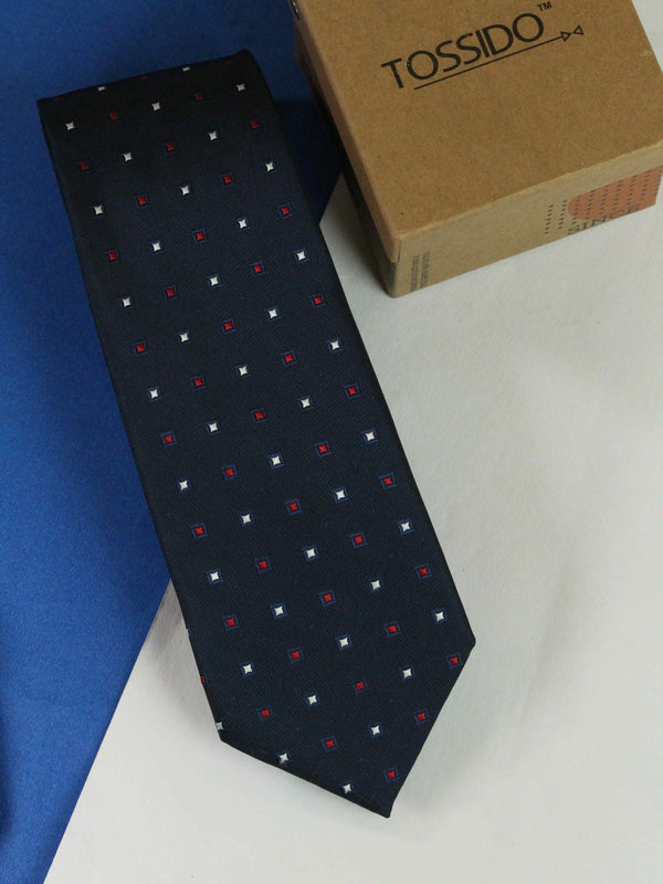Navy Blue Geometric Woven Necktie