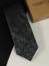 Black Geometric Woven Necktie