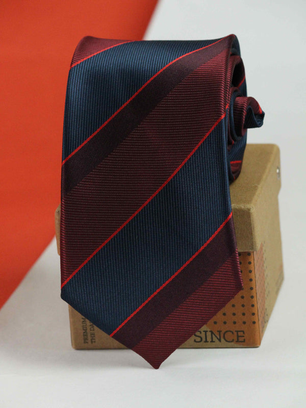 Maroon & Blue Stripe Woven Necktie