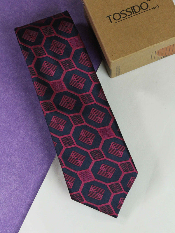 Blue & Pink Geometric Woven Necktie